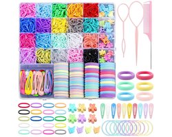 Haaraccessoires voor meisjes - Haaraccessoiresets voor kinderen - Setjes met elastische haarbanden - Haarelastiekjes - Met opbergdoos - Babyhaarelastiekjes - Haaraccessoires voor kinderen - Muiskammetjes - Vlinderhaarclips - Diverse kleuren -