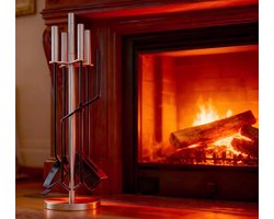 Haard Gereedschap Set - Haardaccessoires Open Haard - Haard Onderhouden - Roestvrij Staal - 65 cm Hoog - Zwart Zilver
