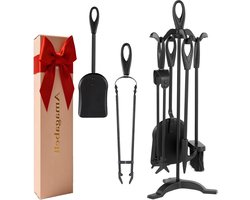 Haardgereedschap Set - Open Haard Accessoires - Haard Onderhoud - Smeedijzeren Constructie - 64 cm Lengte - Zwart
