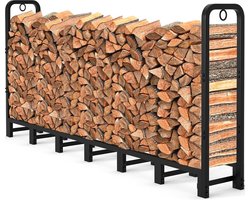 Haardhoutopslag - Houtopberging Amagabeli 8 ft Outdoor Brandhout Log Rack Open Haard Heavy Duty Brandhout Stapel Opslag Rekken Patio Deck Metalen Log Houder Stand Buisvormige Stalen Hout Stapelaar Buiten Gereedschap Accessoires Zwart