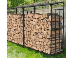 Haardhoutrek - Haardhout rek - Brandhout rek - Openhaard Hout - Houtopslag - Extra groot rek met dak - 156.5 cm x 60 cm x 168.5 cm - Met Waterdichte Hoes - Voor Haard Tuin