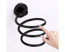 Haardrogerstandaard, haardrogerstation, wandmontage, spiraalvormige aluminium structuur, zwarte verfrek, opbergruimte Geschikt voor badkamer en douche