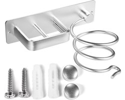 Haardrogerstandaard - Stijltangstandaard - Wandgemonteerde metalen spiraalstandaard - Hangerorganizer - Haardrogeropslag - Met kabelorganizer - haartoolorganizer - Geschikt voor kaptafel/badkamer - 19,5x15cm