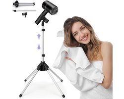 Haardrogerstandaard - Vloerstandaard - Verstelbare haardrogerstandaard met statief en universele clip, 360 graden draaibare haardrogerstandaard voor badkamer, kaptafel, make-upkamer