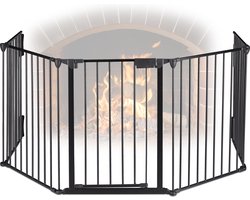 haardscherm open haard - 5 panelen - 75 cm - staal - met deur - haardhek