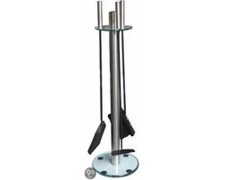 Haardset 3 delig - haardstel - glazen voet, schep, bezem en pook