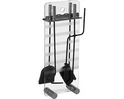 Haardset 4-delig - haardstel - glasplaat - bestek rvs/zwart