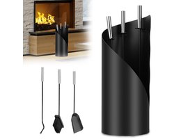Haardset 4-delige stalen schoorsteenaccessoireset met schep, bezem, haak en haardvijzel, zwart