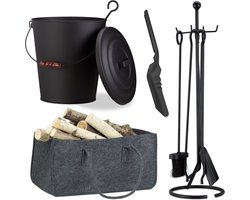 haardset 8 delig - haarstel staal - openhaardset met standaard - zwart