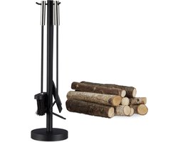 haardset modern - 4-delig - staal - houder - bezem - schep - pook - haardstel open haard