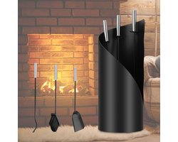 haardset - modern - 4-delig - staal - pook - schep - bezem - haardstel open haard