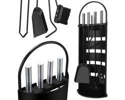 haardset - modern - 5-delig - staal - pook - schep - bezem - beugels - vurenhaak - haardstel open haard