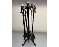 Haardstel 4-delig - haardset - smeedijzer - messing bollen - zwart gepatineerd
