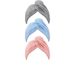 Haarhanddoek - 3 Stuks - Roze, Blauw en Grijs - Microvezel Handdoek Krullend Haar - Handdoek voor Haar - Hair Towel - Hoofdhanddoek