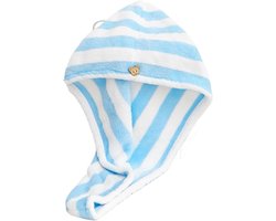 Haarhanddoek Koraal Fluweel - Haardroger Dop - Haar Drogen - Verdikte Absorptie - 2 stuks - Wit Gestreept