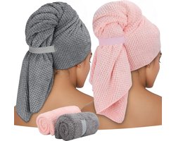 Haarhanddoek - Microvezel haar tulband - Sneldrogende haar handdoek - Set van 2 stuks - Super absorberend en zacht - Geschikt voor lang haar - Vochtabsorberend en haar beschermend - Ideaal voor na douche of zwemmen - Badkamer accessoire - Reis handdo