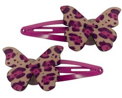 Haarsoires Klikklak Haarspeld Vlinder Hout – Roze – 2 stuks – 4 cm – Metaal & Hout – Kinderaccessoire