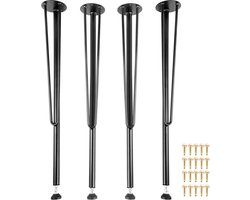 Haarspeld Tafelpoten van Metaal, 28 inch. Set van 4 Stevige Poten voor Bureaus en Banken, Smeedijzer, met Rubberen Vloerbeschermers, Ideaal voor Doe-Het-Zelf-Meubels Zoals Eettafels, Zwart.