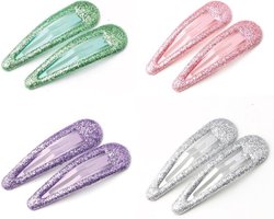 Haarspeldjes - glitter - kind - meisje - peuter - roze - paars - zilver kleurig - groen - 8 stuks