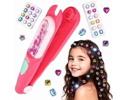 Haarsteentjes-stempelset – Apparaatje om steentjes in het haar te zetten – 'Bling'-stylingkit met herbruikbare strass-steentjes – Haaraccessoires voor jonge kinderen – Haarstyling-pen voor meisjes van 3-7 jaar