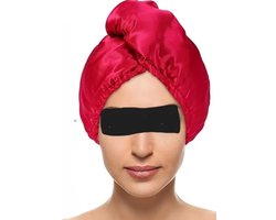 Haartulband Set - Haardroogdoek Handdoek - Haar Drogen - Dubbellaags Satijn - 53 x 23 cm - Zwart Rood