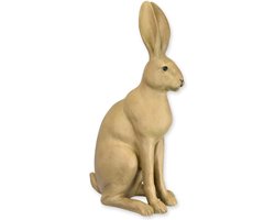 Haas Beeld Zittend – Resin (Polyresin) – 60,8 cm Hoog – Realistische Dieren Sculptuur – Woondecoratie & Tuin Ornament – Beige Konijn Beeldje – Luxe Interieuraccessoire – Cadeau voor Dierliefhebbers