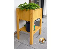 Habau Verhoogde Plantenbak - Kleur: Naturel - Ideaal voor tuinieren in een kleine ruimte! - Compact verhoogd plantenbak met geperforeerde folie voor balkon of terras - Met Praktische Opbergruimte