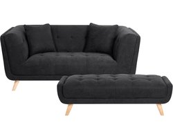 HABO - 2-zitsbank met ottomaan - Zwart - Polyester