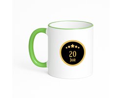 Hacebo® - 20 jaar koffiebeker met gekleurde rand groen - iemand die 20 jaar is geworden of 20 jaar lang een relatie hebben of getrouwd zijn - thee mok - koffie beker - verjaardagscadeau - verjaardag - cadeau - kado - koffiemok - 330 ML