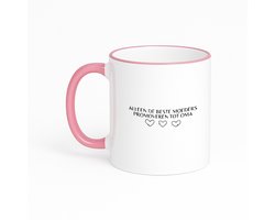 Hacebo® - alleen de beste moeders promoveren tot oma koffiebeker met gekleurde rand roze - de liefste moeder die oma wordt - thee mok - koffie beker - moederdag cadeautjes - moederdag - cadeau voor oma - cadeau - koffiemok - 330 ML
