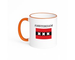 Hacebo® - Amsterdam koffiebeker met gekleurde rand oranje - Amsterdam - Amsterdammers - thee mok - koffie beker - Amsterdam liefhebbers - Vlag XXX - Hoofdstad Nederland - koffiemok - 330 ML