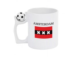 Hacebo® - Amsterdam koffiebeker met voetbal wit - Amsterdam - Amsterdammers - thee mok - koffie beker - Amsterdam liefhebbers - Vlag XXX - Hoofdstad Nederland - koffiemok - 330 ML