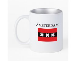 Hacebo® - Amsterdam koffiebeker met zilver kleurige binnenkant - Amsterdam - Amsterdammers - thee mok - koffie beker - Amsterdam liefhebbers - Vlag XXX - Hoofdstad Nederland - koffiemok - 330 ML