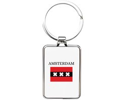 Hacebo® - Amsterdam sleutelhanger rechthoekig - Amsterdam - Amsterdammers - sleutelhangers - Amsterdam liefhebbers - Vlag XXX - Hoofdstad Nederland - rechthoekige sleutelhanger - 3 x 7.8 CM