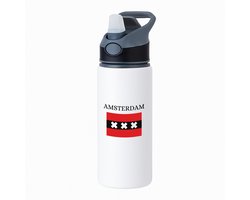Hacebo® - Amsterdam waterfles met rietje zwart - Amsterdam - Amsterdammers - Amsterdam liefhebbers - Vlag XXX - Hoofdstad Nederland - water fles - 650ML