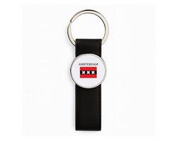 Hacebo® - Amsterdam Zwart lederen sleutelhanger - Amsterdam - Amsterdammers - sleutelhangers - Amsterdam liefhebbers - Vlag XXX - Hoofdstad Nederland - sleutelhanger - 3 x 10.5 CM