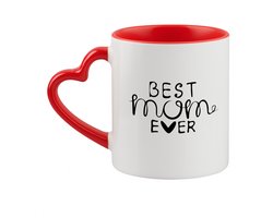 Hacebo® - Best mom ever koffiebeker met hart oor rood - Mama - moeder - thee mok - koffie beker - Moederdag - cadeau - verjaardag - beste ooit - koffiemok - 330 ML