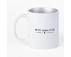 Hacebo® - Beste mama ever koffiebeker met zilver kleurige binnenkant - Moeder - mother - thee mok - koffie beker - leuk cadeau voor je moeder - koffiemok - 330 ML