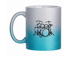 Hacebo® - Drumstel koffiebeker glitter Zilver Blauw - Drum - de beste drummer - thee mok - koffie beker - kado voor een drummer - koffiemok - 350 ML inhoud