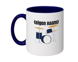 Hacebo® - drumstel met eigen naam koffiebeker donker blauw - Drummen - muziek liefhebbers - thee mok - koffie beker - drummers - verjaardag - cadeau - kado - koffiemok - 350 ML inhoud