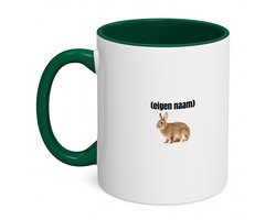 Hacebo® - konijn met eigen naam koffiebeker donker groen - Konijn - konijnen liefhebbers - thee mok - koffie beker - iemand die houdt van konijnen - verjaardag - cadeau - kado - koffiemok - 350 ML inhoud