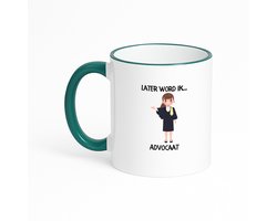Hacebo® - Later word ik advocaat koffiebeker met gekleurde rand donker groen - Advocaat - Advocates - thee mok - koffie beker - Jurist - pleiter - rechtsgeleerde - koffiemok - 330 ML
