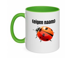 Hacebo® - lieveheersbeestje met eigen naam koffiebeker groen - Lieveheersbeestje - lieveheersbeestje liefhebbers - thee mok - koffie beker - iemand die houdt van lieveheersbeestjes - verjaardag - cadeau - kado - koffiemok - 350 ML inhoud