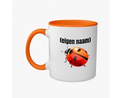Hacebo® - lieveheersbeestje met eigen naam koffiebeker oranje - Lieveheersbeestje - lieveheersbeestje liefhebbers - thee mok - koffie beker - iemand die houdt van lieveheersbeestjes - verjaardag - cadeau - kado - koffiemok - 350 ML inhoud