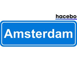 Hacebo - Plaatsnaam Sticker - 29x10 CM - Amsterdam sticker - Verkeersborden sticker - grappige cadeaus - Amsterdam