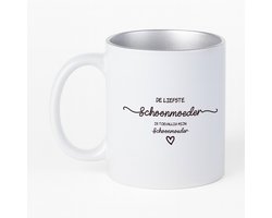 Hacebo® - Schoonmoeder cadeau koffiebeker met zilver kleurige binnenkant - De liefste Schoonmoeder - thee mok - koffie beker - Bonusmoeder cadeau - Schoonmama mok - Schoonmoeder cadeautjes - Moederdagdag cadeau - koffiemok - 330 ML
