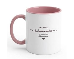 Hacebo® - Schoonmoeder cadeau koffiebeker roze - De liefste Schoonmoeder - thee mok - koffie beker - Bonusmoeder cadeau - Schoonmama mok - Schoonmoeder cadeautjes - Moederdagdag cadeau - koffiemok - 350 ML inhoud
