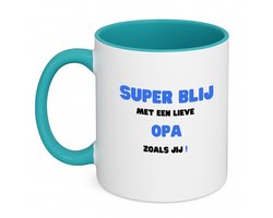 Hacebo® - super blij met een lieve opa zoals jij koffiebeker turquoise - Opa - de liefste opa - thee mok - koffie beker - verjaardag - cadeautje voor opa - opa artikelen - kado - geschenk - koffiemok - 350 ML inhoud