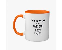 Hacebo® - this is what an awesome boss looks like koffiebeker oranje - Collega - cadeau collega - thee mok - koffie beker - cadeau - cadeau werkgever - baas - koffiemok - 350 ML inhoud