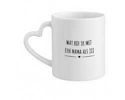 Hacebo® - Wat bof ik met een mama als jij koffiebeker met hart oor wit - Mama - cadeau mama - thee mok - koffie beker - Moederdag - Leuk cadeau voor je mama om te geven - verjaardag mama - koffiemok - 330 ML